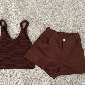 House of Harlow 1960 Brown Knit Top and Shorts Set